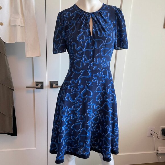 Tara Jarmon Paris SS Fit & Flare Print Partial Lined 100% Silk Dress Blue Sz 36 - Picture 14 of 14